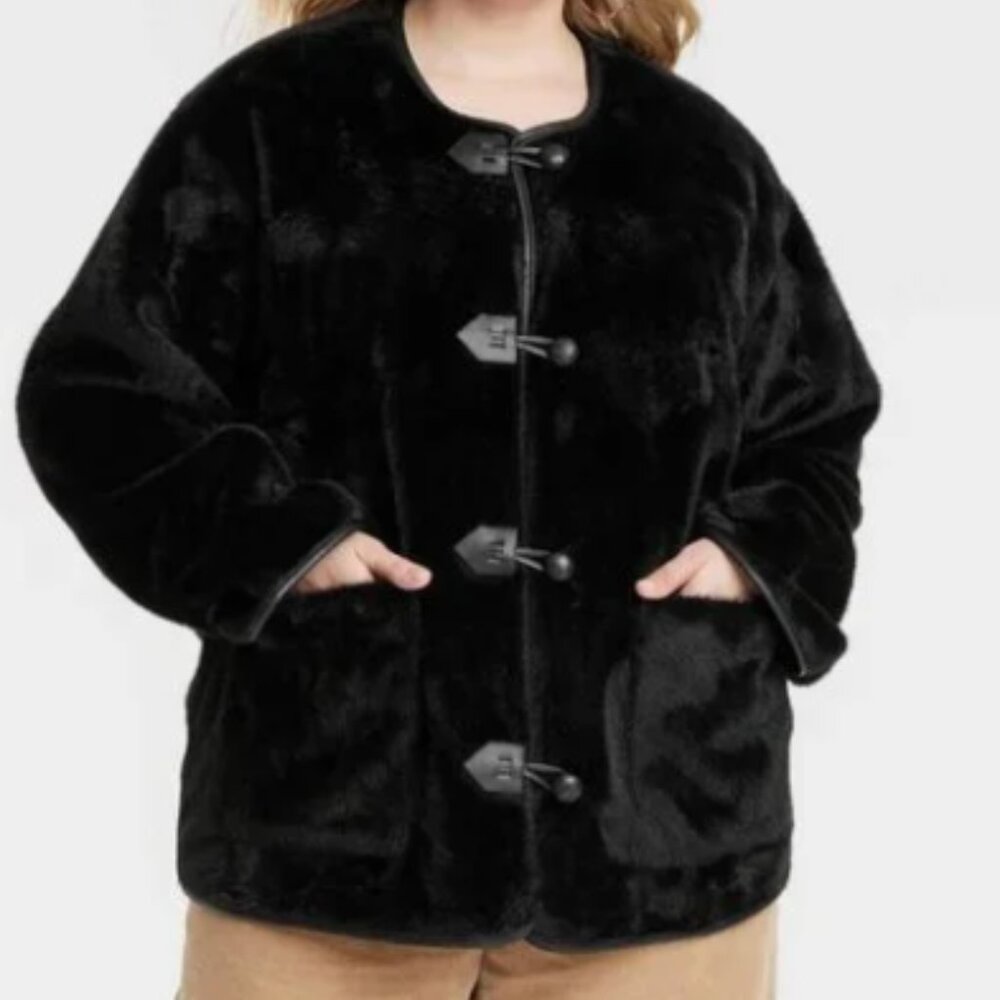 NWT Universal Thread Faux Fur Toggle Jacket in Black – Size XL‎